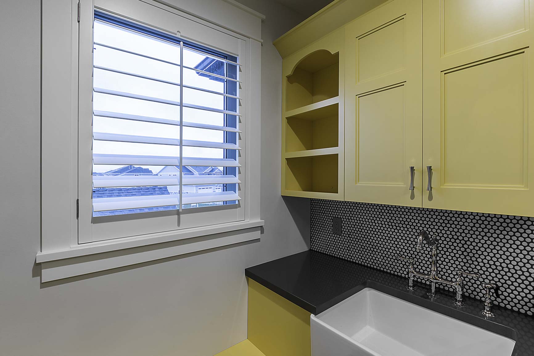 high quality mdf shutters in a kitchen crafted by Wasatch Shutter Design.